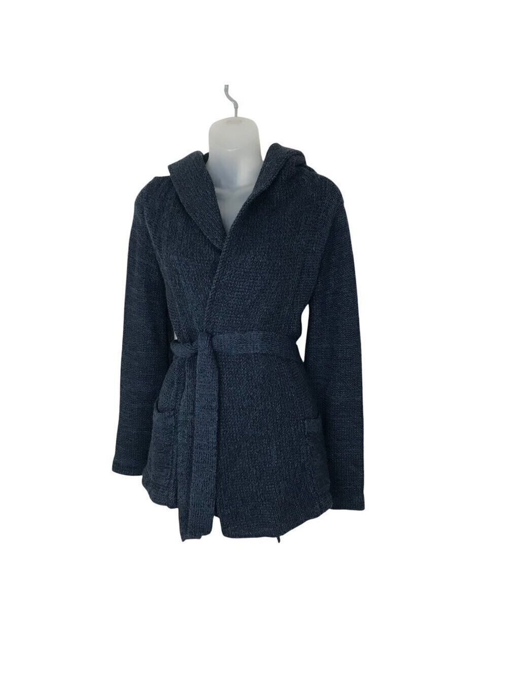 Free People Blue Cardigan With Belt Two Front Pockets and Hooded Size XS